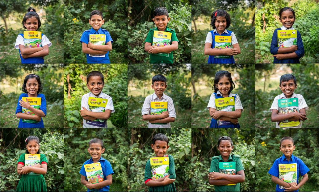 Picture of a collage of pictures of students holding books