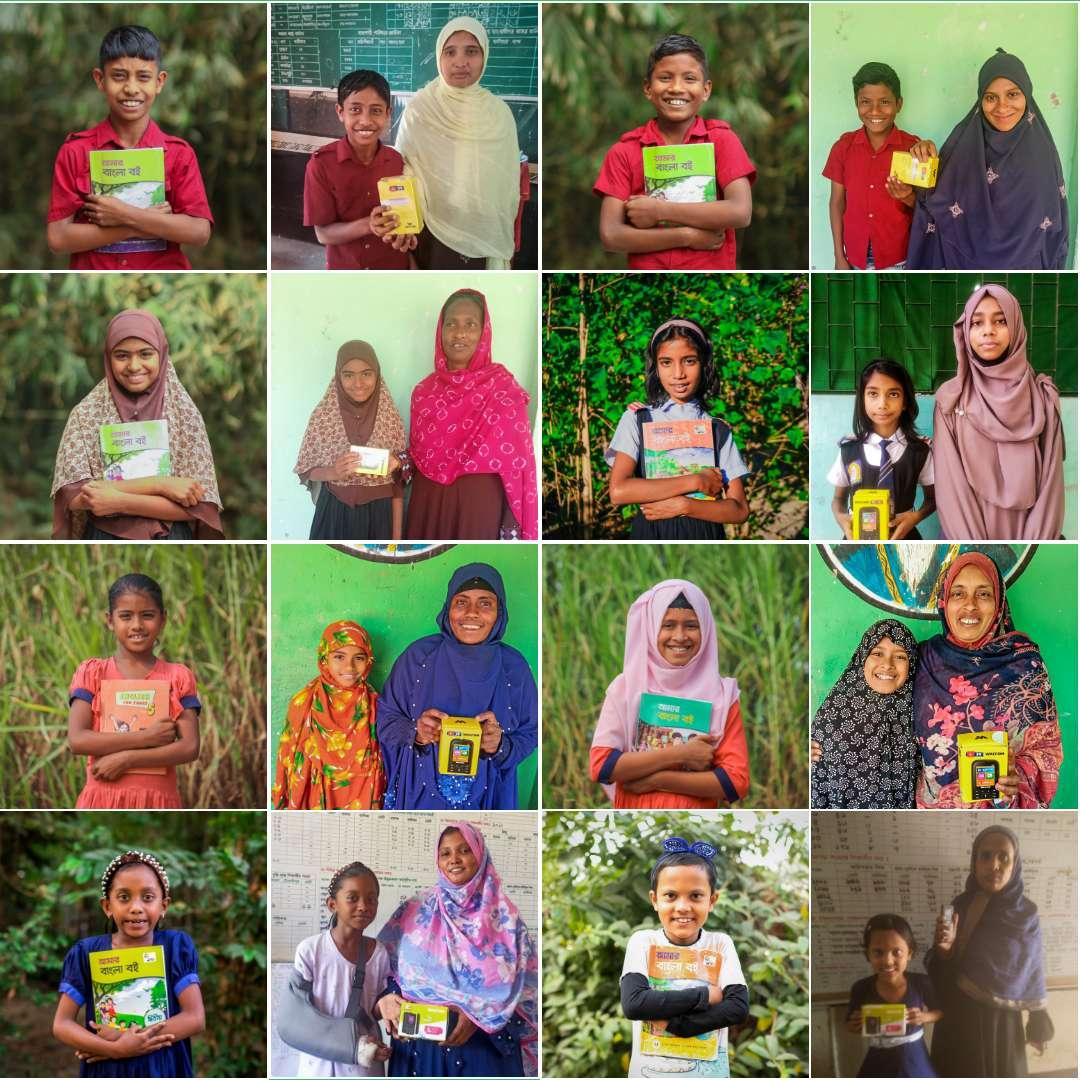 Collage of students and parents with mobile phones