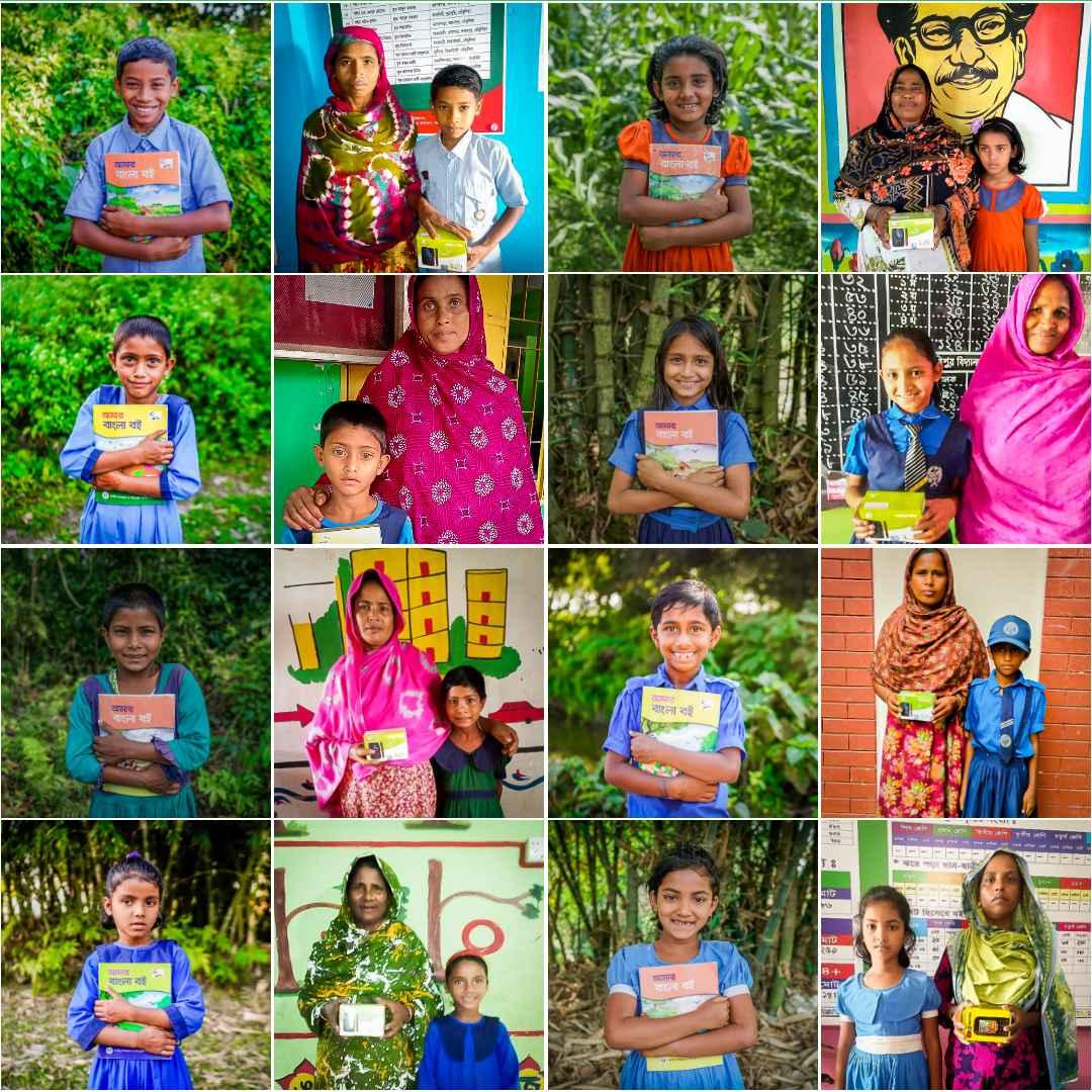 Collage of students and parents with mobile phones