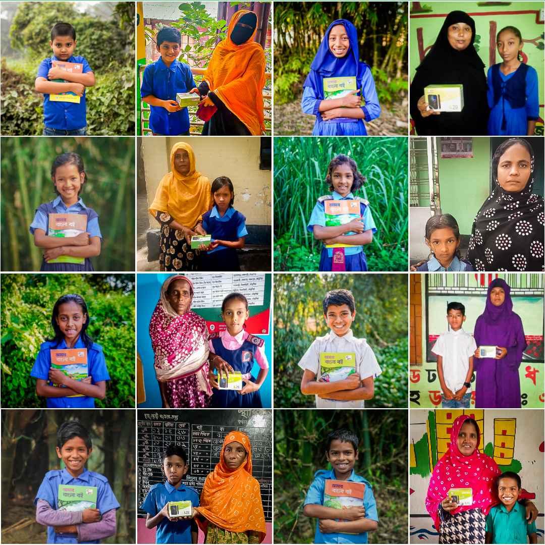 Collage of students and parents with mobile phones