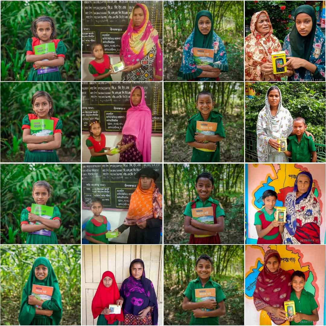 Collage of students and parents with mobile phones
