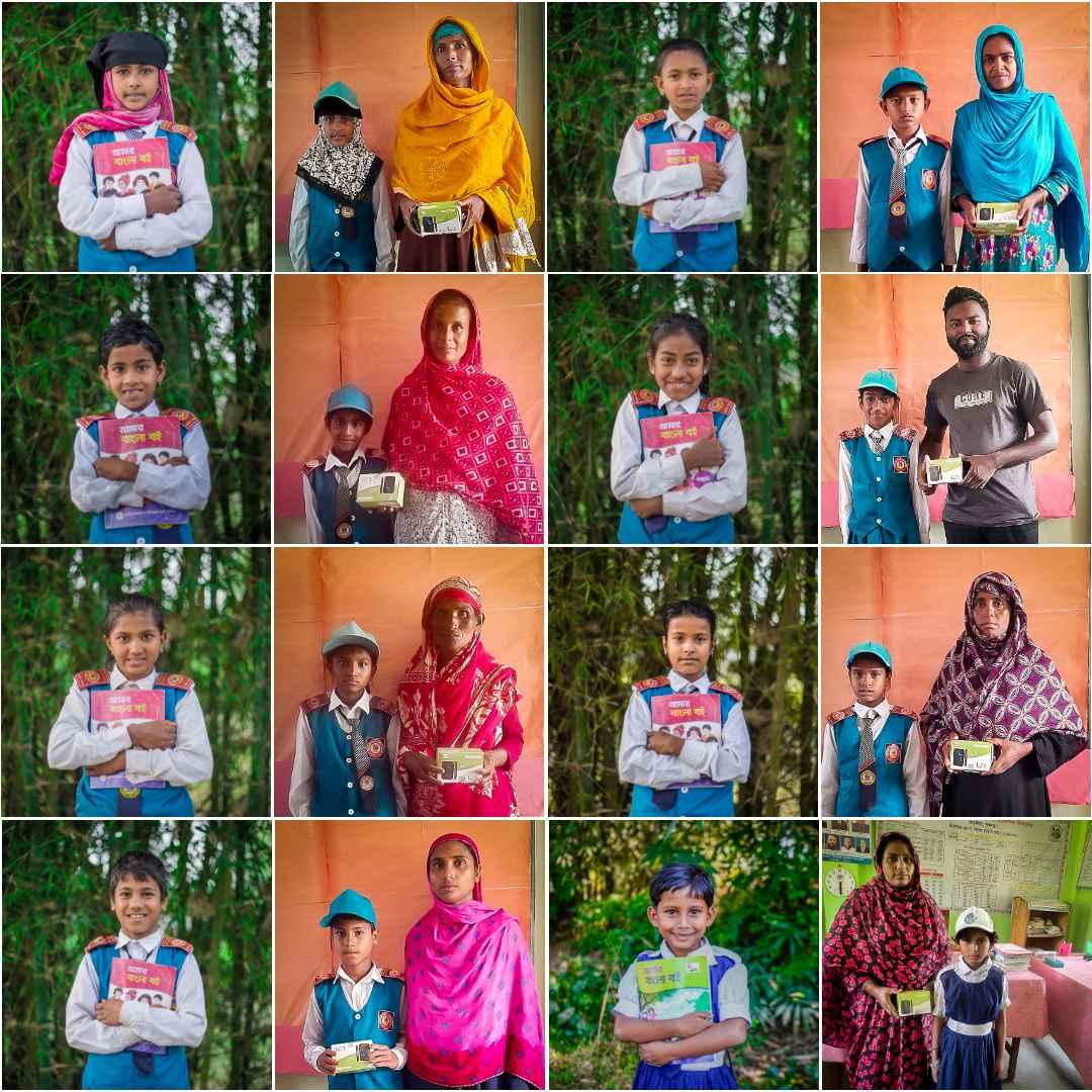 Collage of students and parents with mobile phones