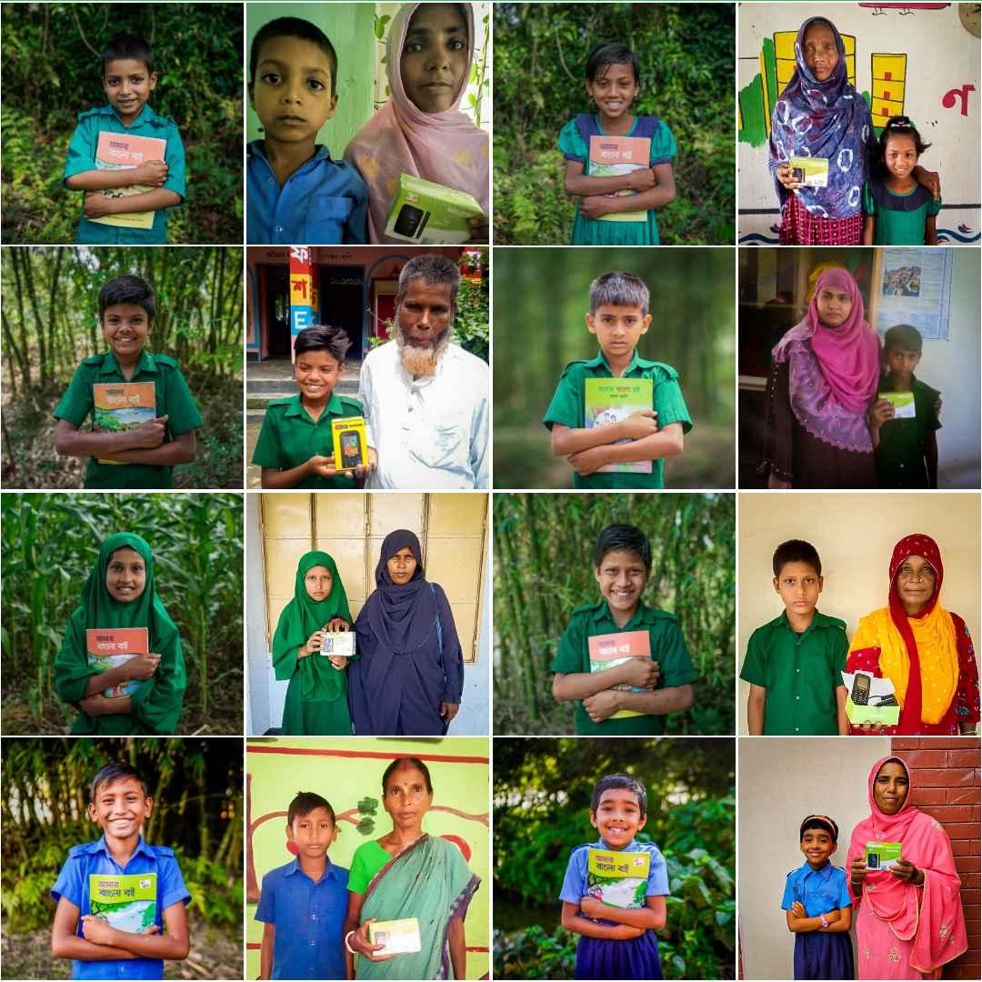 Collage of students and parents with mobile phones