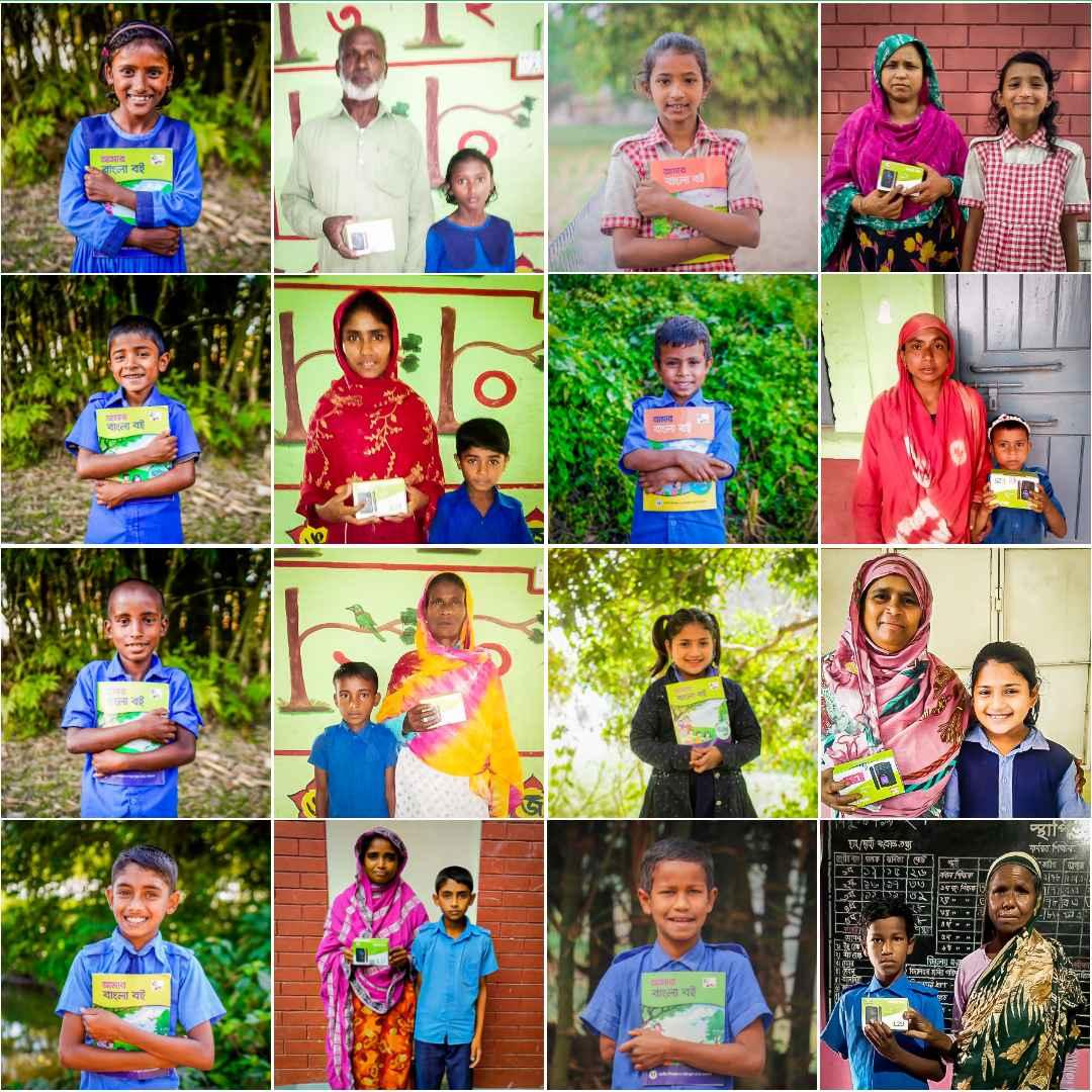 Collage of students and parents with mobile phones