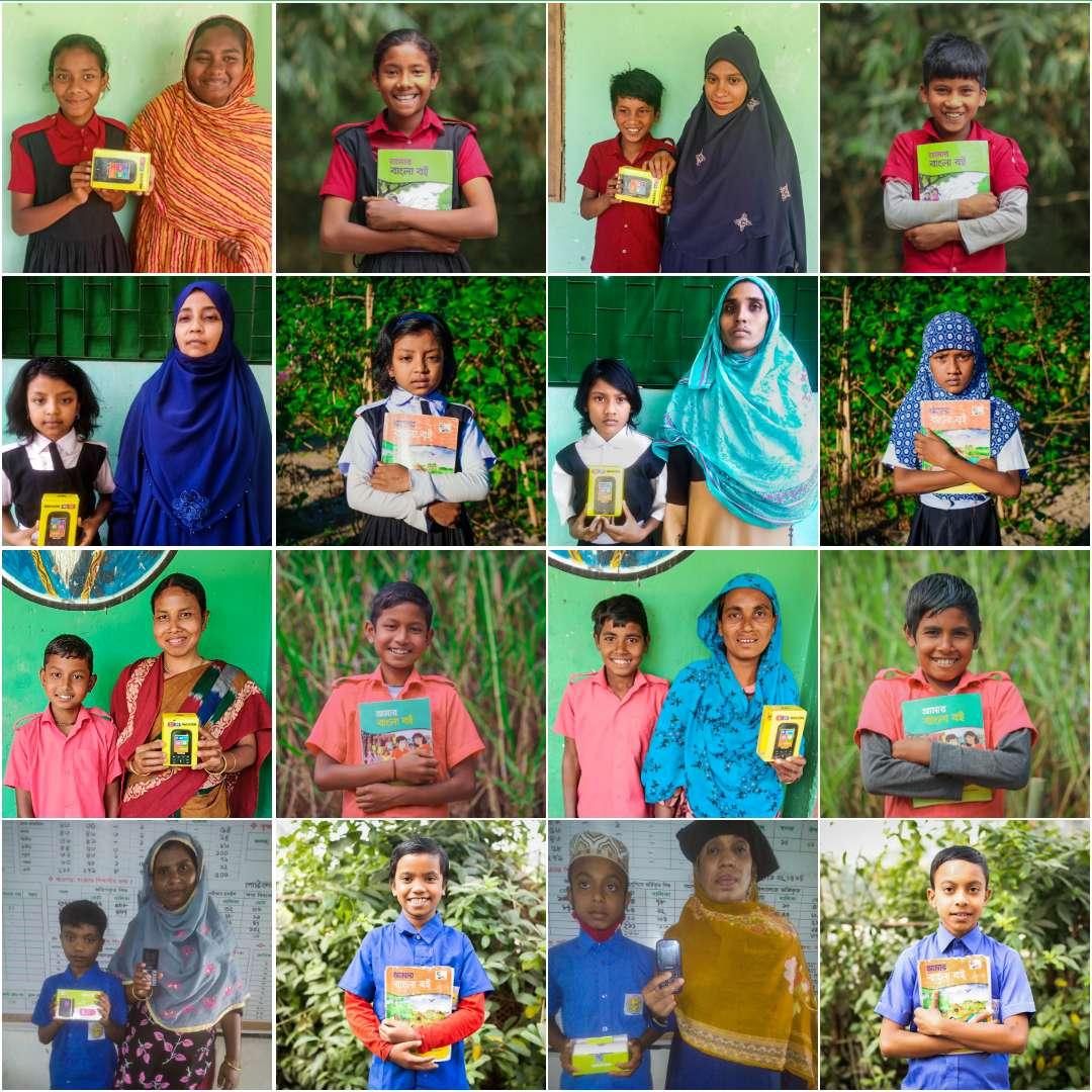 Collage of students and parents with mobile phones