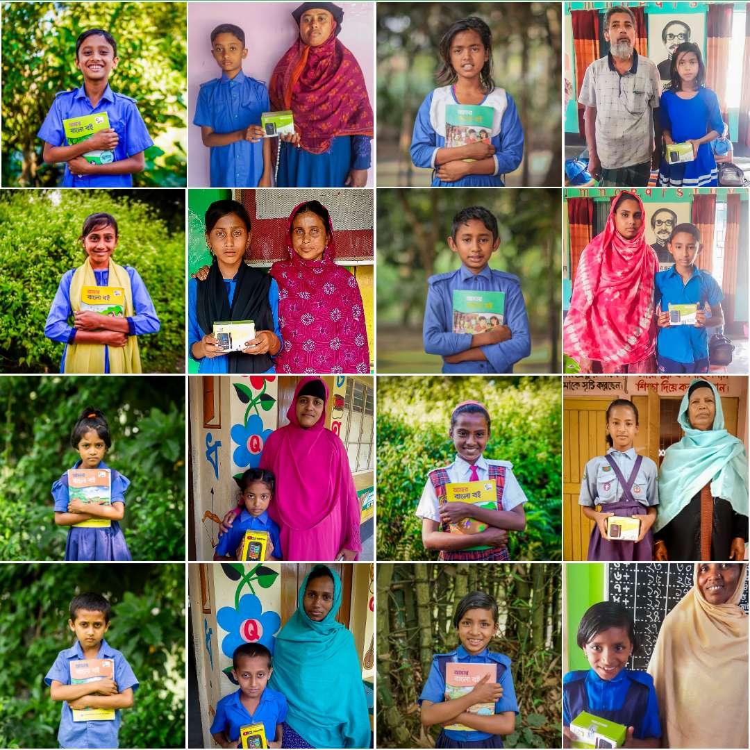 Collage of students and parents with mobile phones