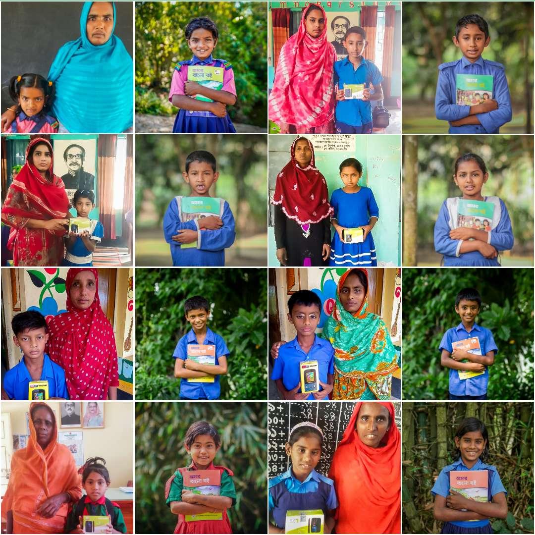 Collage of students and parents with mobile phones