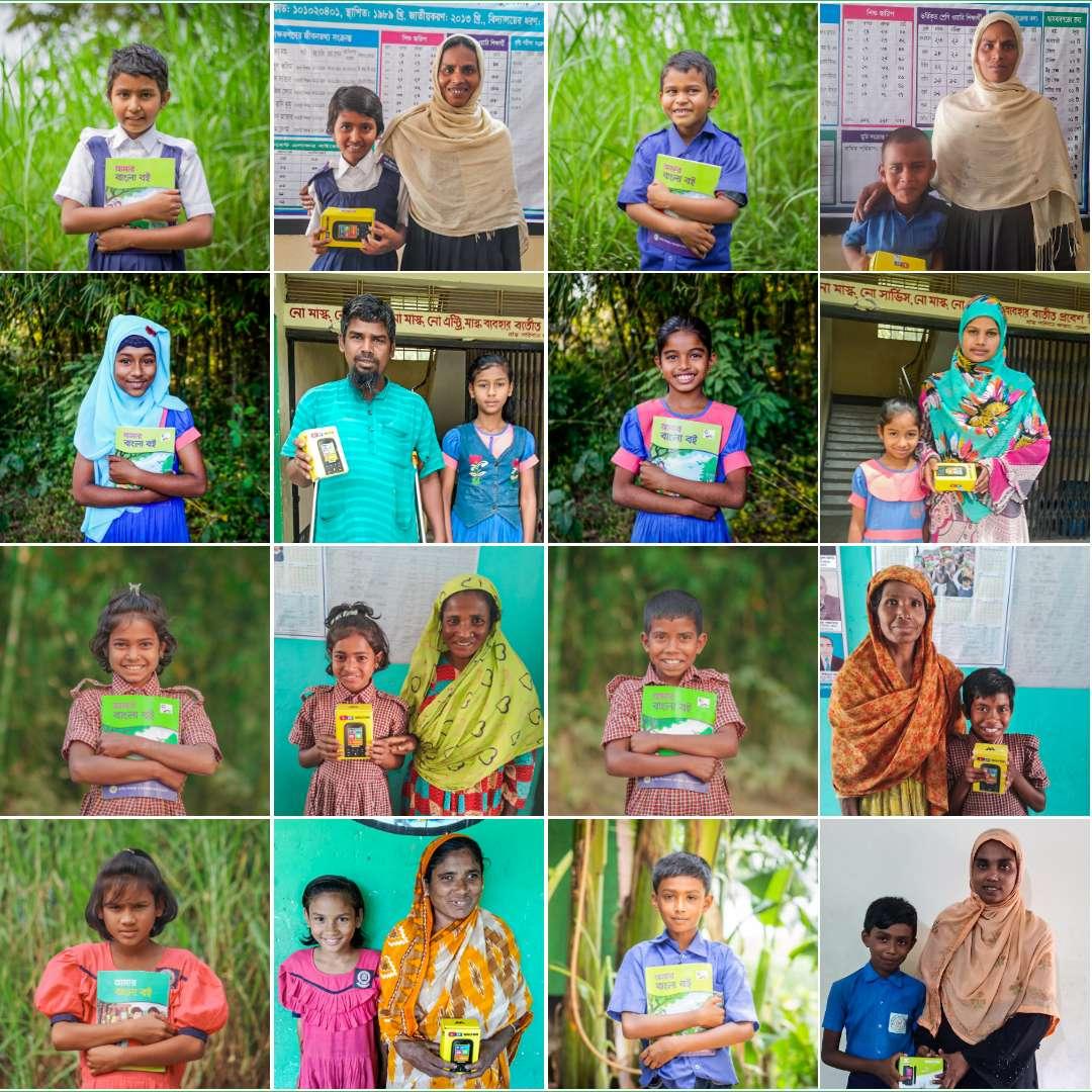 Collage of students and parents with mobile phones