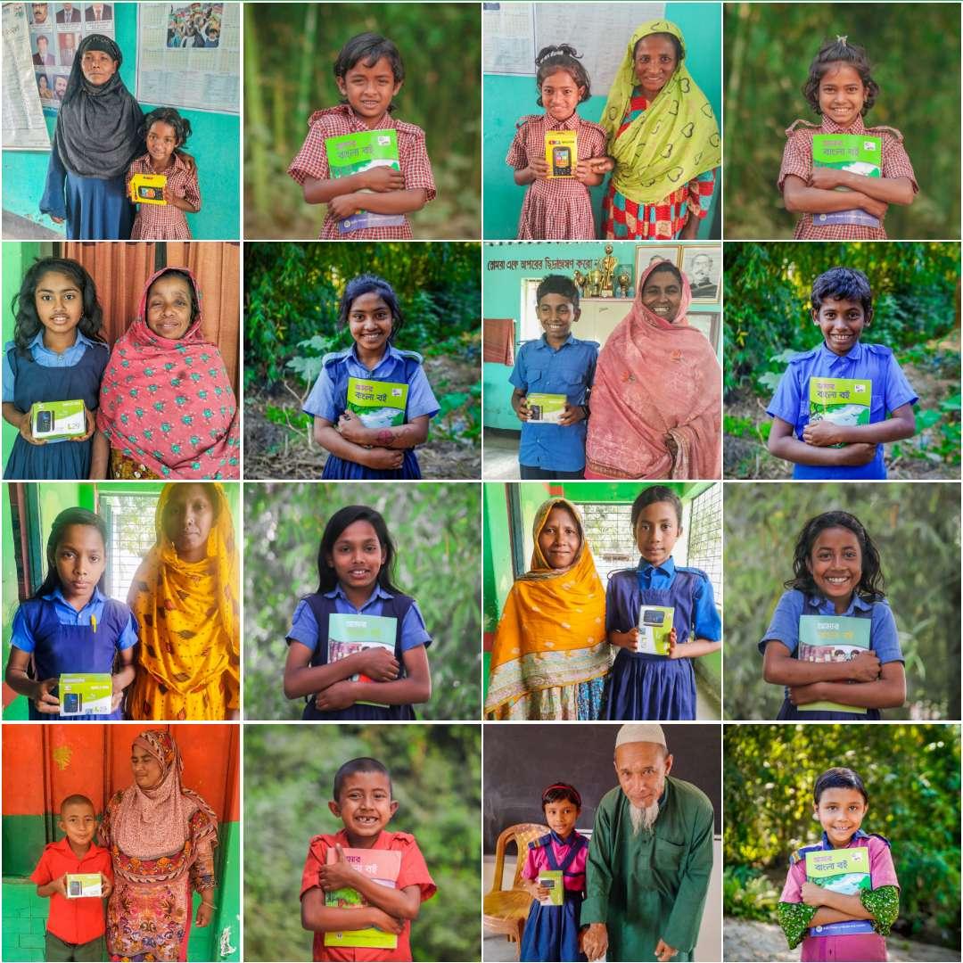Collage of students and parents with mobile phones