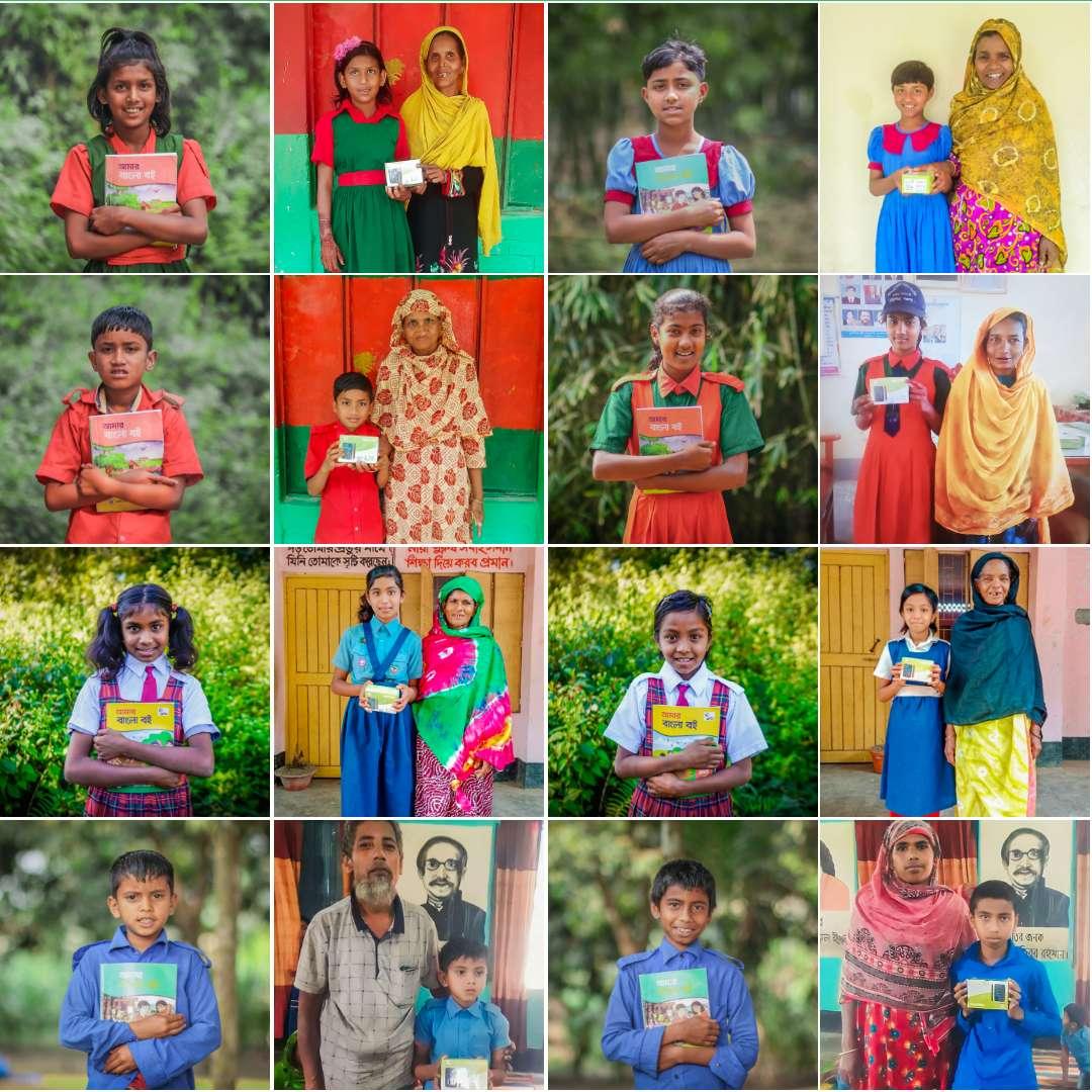Collage of students and parents with mobile phones